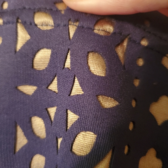 Navy and Gold Eyelet Pleated Short Skirt - Picture 5 of 5